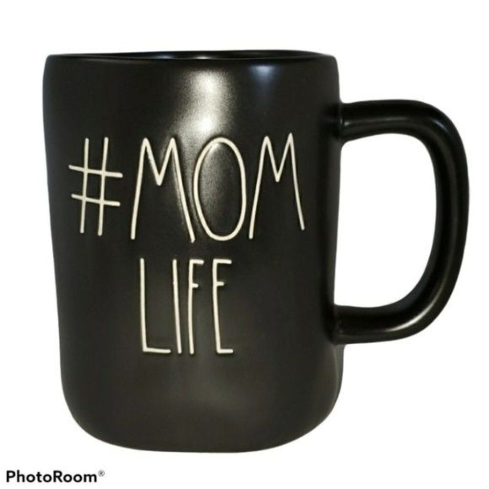 Rae Dunn COFFEE Cup Mug Black #Mom Life Tea